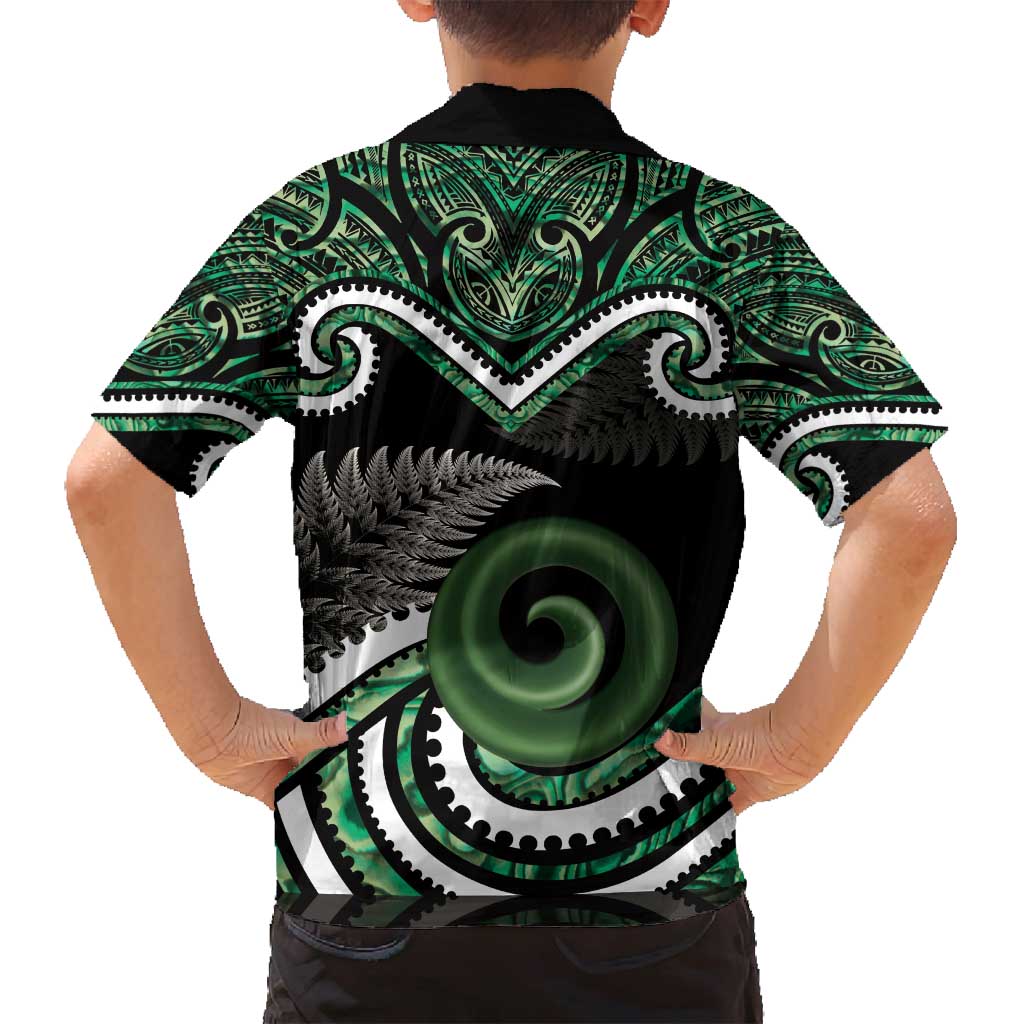 Koru Pounamu Aotearoa Family Matching Puletasi and Hawaiian Shirt Maori Paua Shell Mix Silver Fern