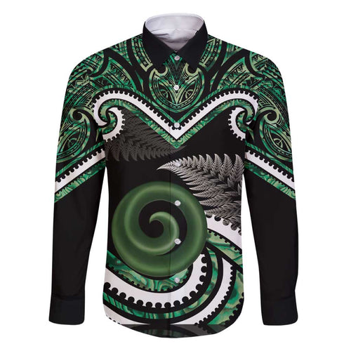 Koru Pounamu Aotearoa Family Matching Short Sleeve Bodycon Dress and Hawaiian Shirt Maori Paua Shell Mix Silver Fern