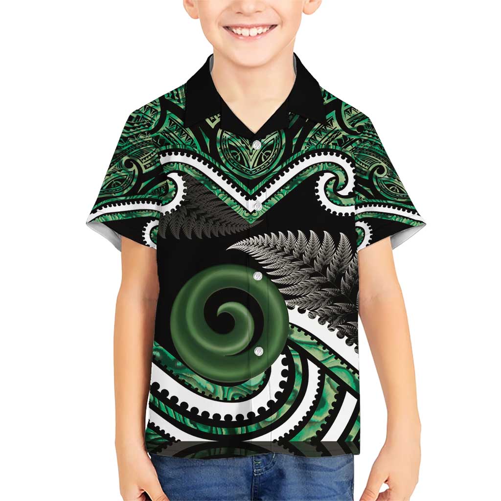 Koru Pounamu Aotearoa Hawaiian Shirt Maori Paua Shell Mix Silver Fern