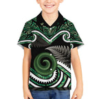 Koru Pounamu Aotearoa Kid Hawaiian Shirt Maori Paua Shell Mix Silver Fern