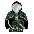 Koru Pounamu Aotearoa Kid Hoodie Maori Paua Shell Mix Silver Fern