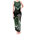 Koru Pounamu Aotearoa Tank Maxi Dress Maori Paua Shell Mix Silver Fern