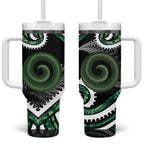 Koru Pounamu Aotearoa Tumbler With Handle Maori Paua Shell Mix Silver Fern