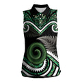 Koru Pounamu Aotearoa Women Sleeveless Polo Shirt Maori Paua Shell Mix Silver Fern