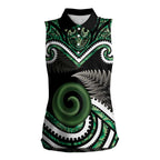 Koru Pounamu Aotearoa Women Sleeveless Polo Shirt Maori Paua Shell Mix Silver Fern