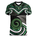Koru Pounamu Aotearoa Women V-Neck T-Shirt Maori Paua Shell Mix Silver Fern