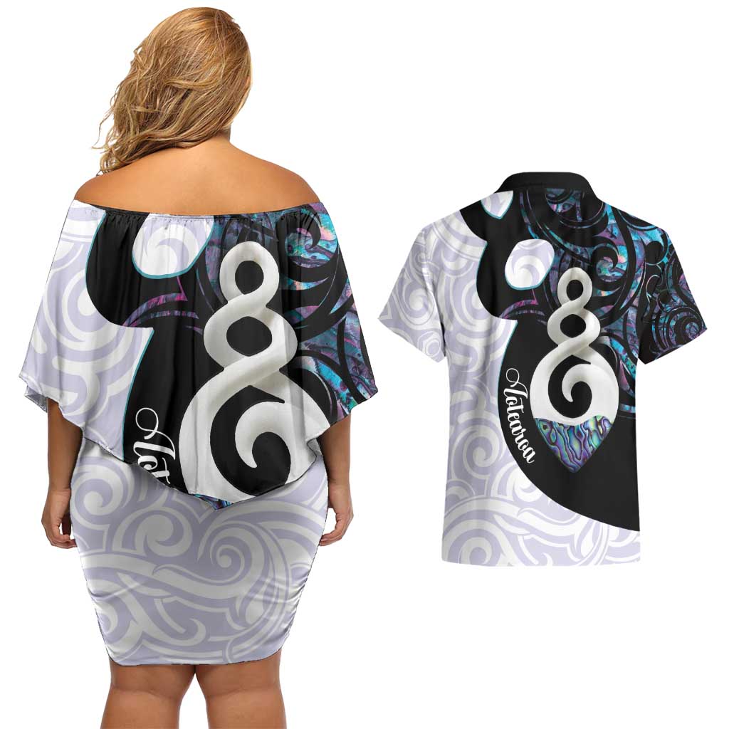 Aotearoa Pikorua Couples Matching Off Shoulder Short Dress and Hawaiian Shirt NZ Twist - Bond And Love