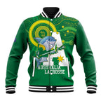 Custom Australia Lacrosse Baseball Jacket Go Aussie Shark Aboriginal Art