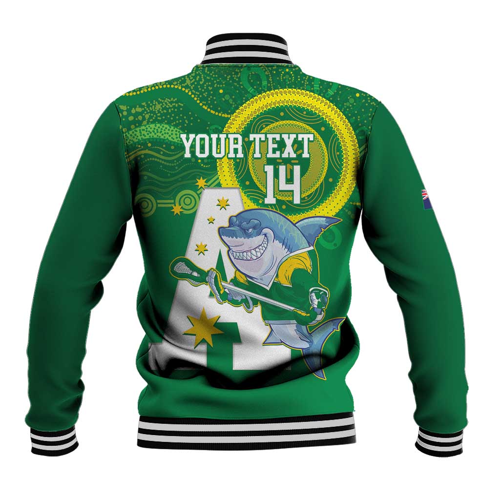 Custom Australia Lacrosse Baseball Jacket Go Aussie Shark Aboriginal Art