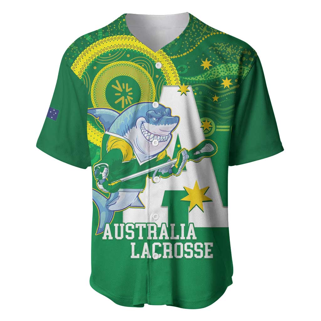Custom Australia Lacrosse Baseball Jersey Go Aussie Shark Aboriginal Art