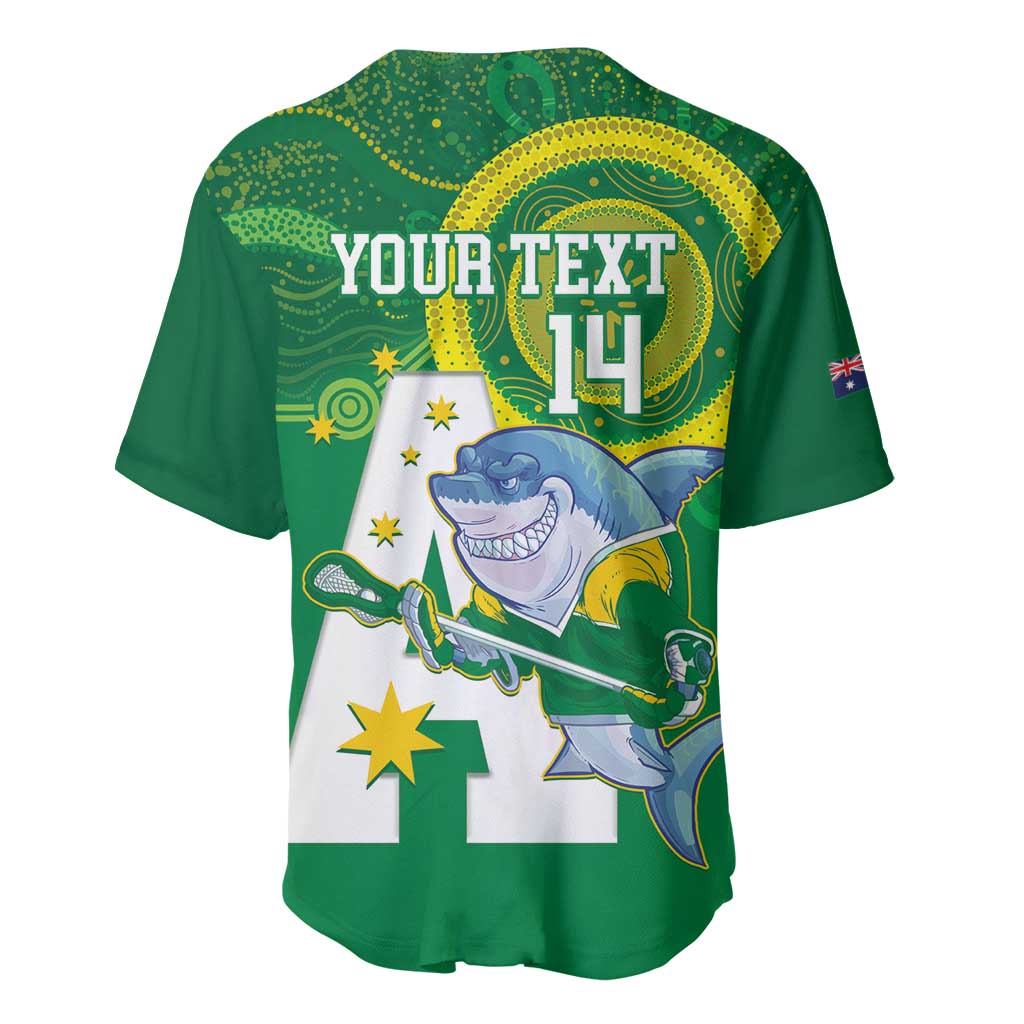 Custom Australia Lacrosse Baseball Jersey Go Aussie Shark Aboriginal Art