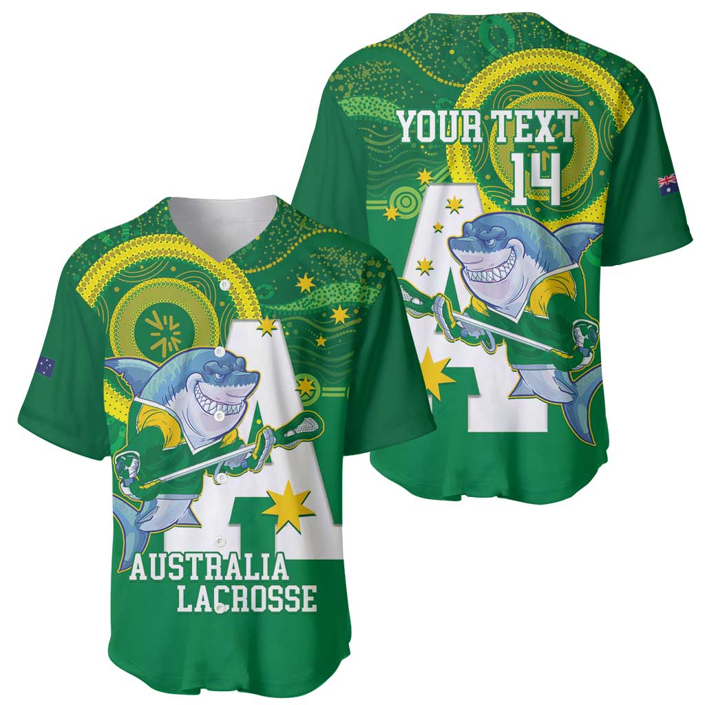 Custom Australia Lacrosse Baseball Jersey Go Aussie Shark Aboriginal Art