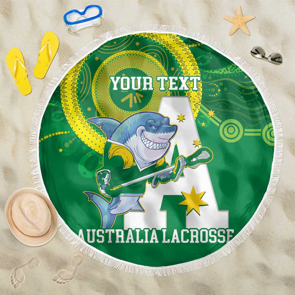 Custom Australia Lacrosse Beach Blanket Go Aussie Shark Aboriginal Art