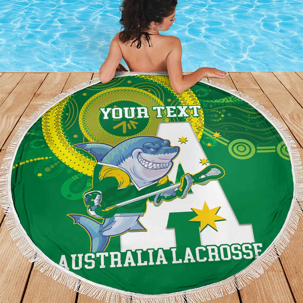 Custom Australia Lacrosse Beach Blanket Go Aussie Shark Aboriginal Art