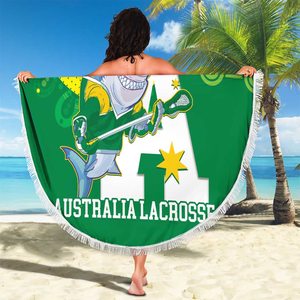 Custom Australia Lacrosse Beach Blanket Go Aussie Shark Aboriginal Art