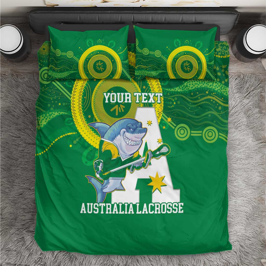 Custom Australia Lacrosse Bedding Set Go Aussie Shark Aboriginal Art