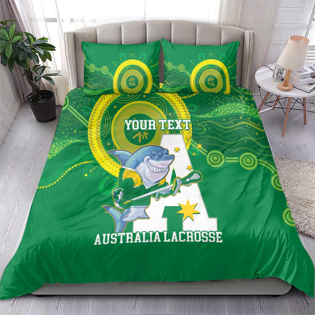 Custom Australia Lacrosse Bedding Set Go Aussie Shark Aboriginal Art
