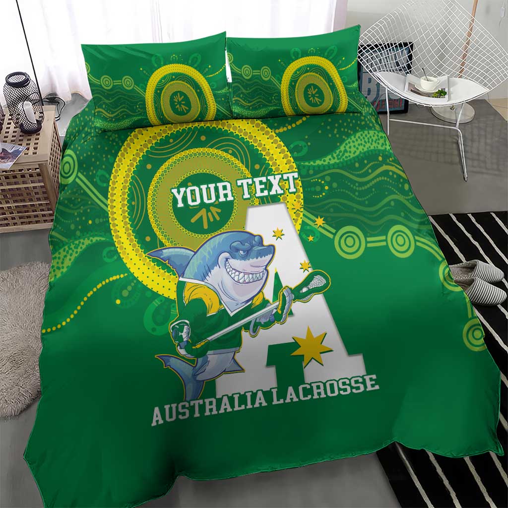 Custom Australia Lacrosse Bedding Set Go Aussie Shark Aboriginal Art