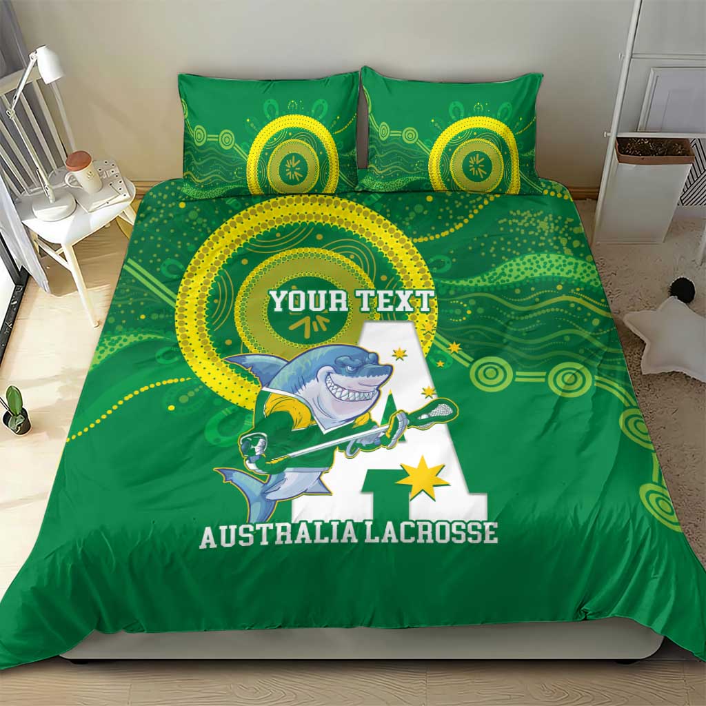 Custom Australia Lacrosse Bedding Set Go Aussie Shark Aboriginal Art