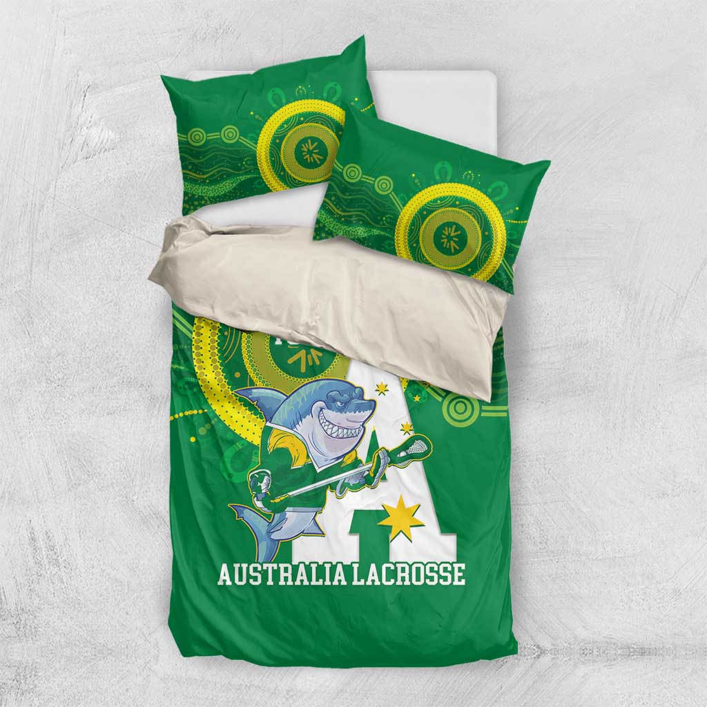 Custom Australia Lacrosse Bedding Set Go Aussie Shark Aboriginal Art