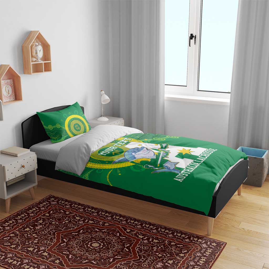 Custom Australia Lacrosse Bedding Set Go Aussie Shark Aboriginal Art