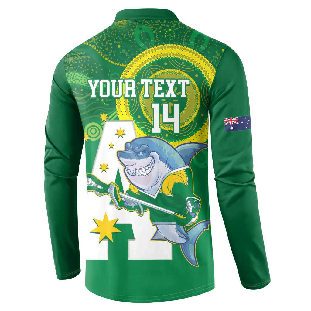 Custom Australia Lacrosse Button Sweatshirt Go Aussie Shark Aboriginal Art