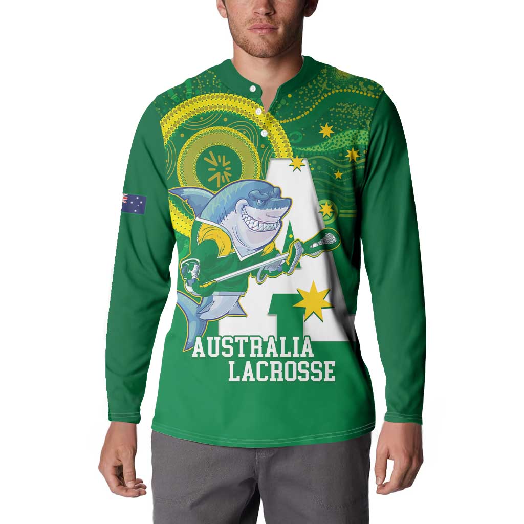 Custom Australia Lacrosse Button Sweatshirt Go Aussie Shark Aboriginal Art