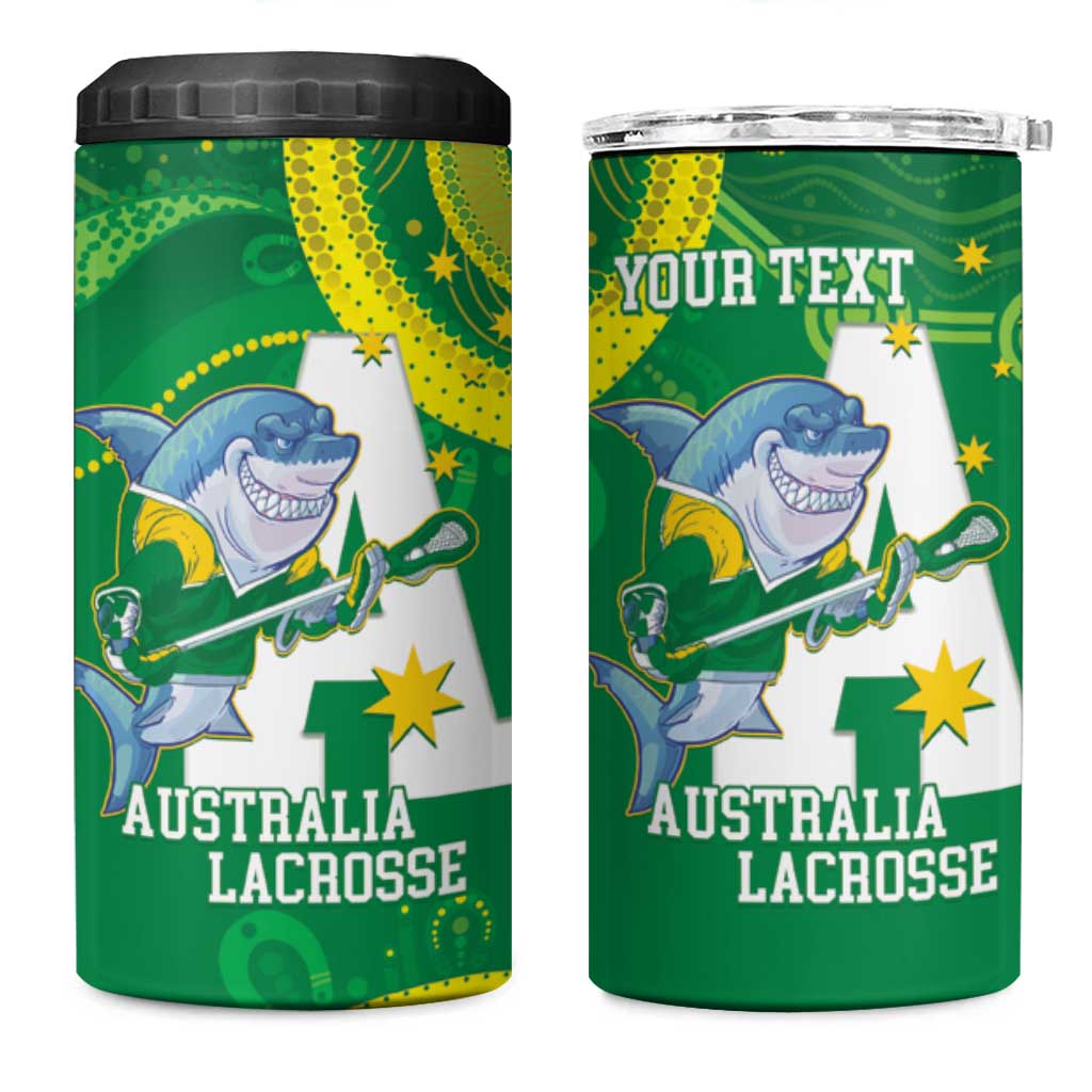 Custom Australia Lacrosse 4 in 1 Can Cooler Tumbler Go Aussie Shark Aboriginal Art