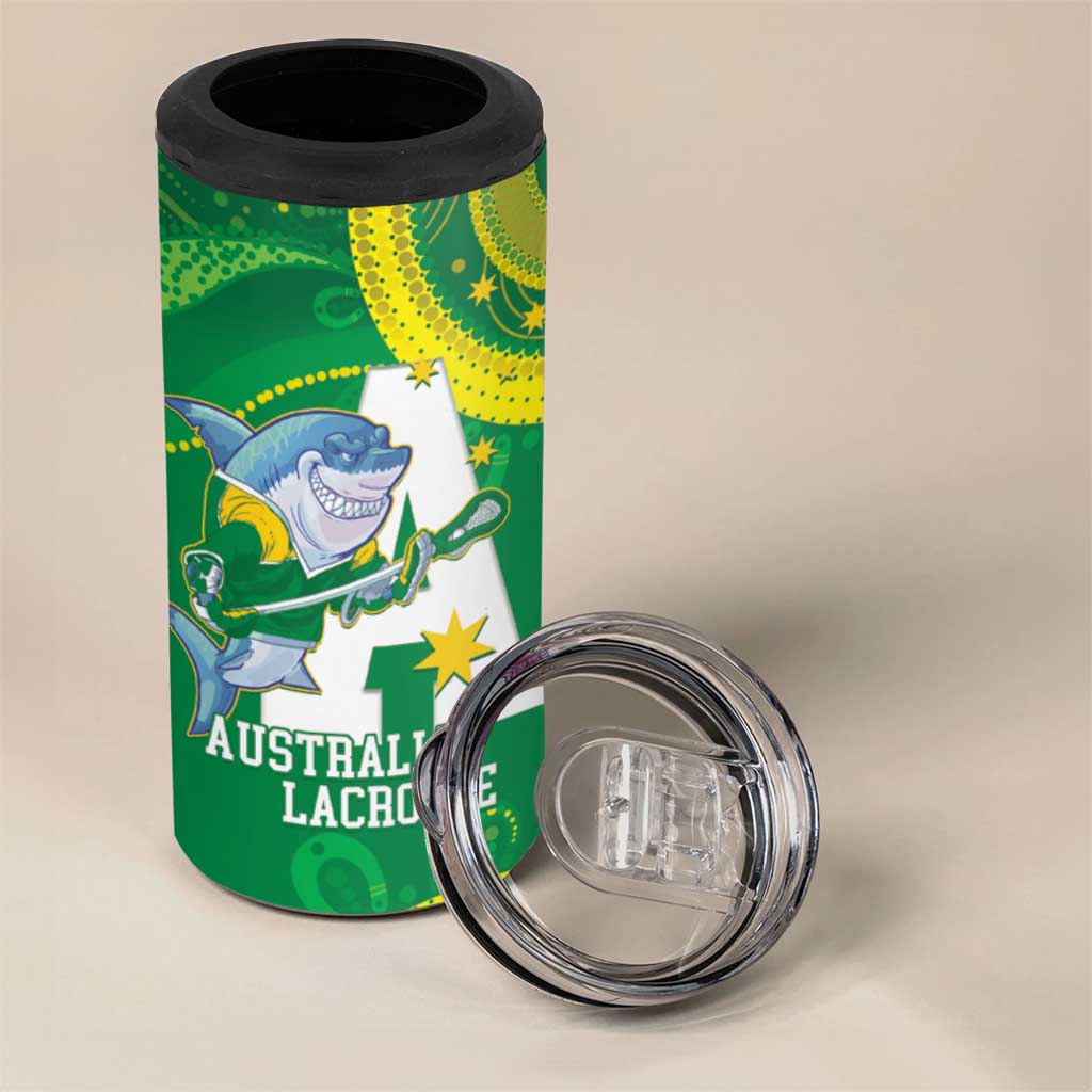 Custom Australia Lacrosse 4 in 1 Can Cooler Tumbler Go Aussie Shark Aboriginal Art