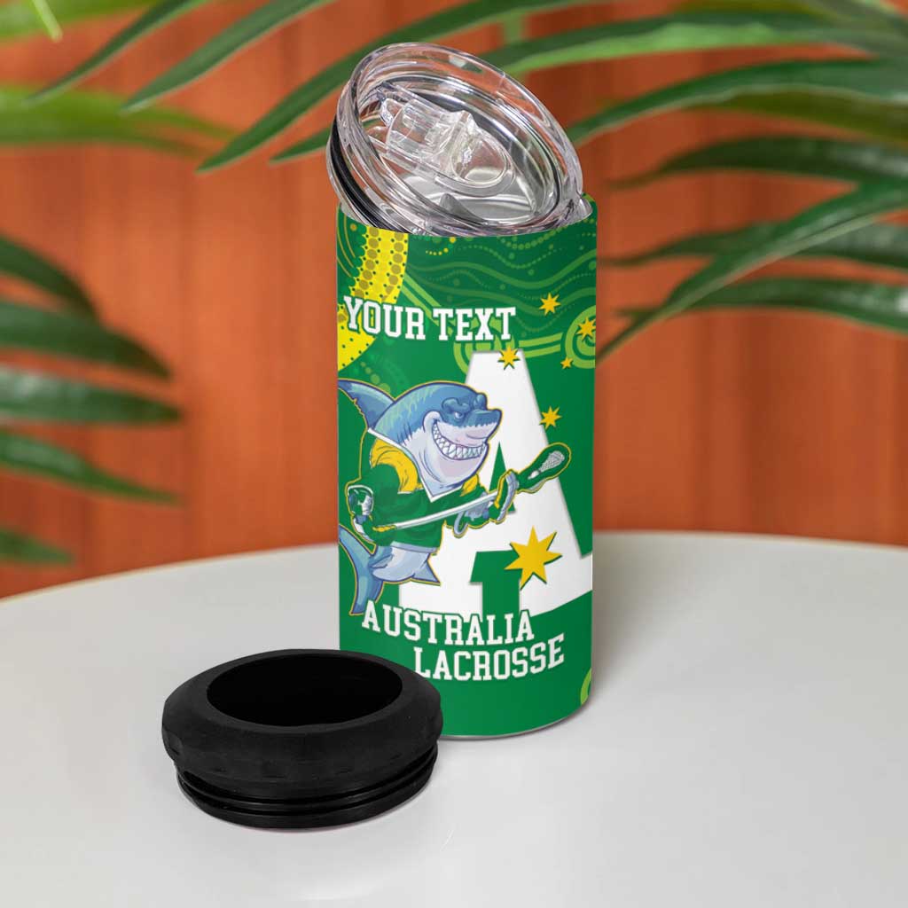 Custom Australia Lacrosse 4 in 1 Can Cooler Tumbler Go Aussie Shark Aboriginal Art