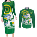 Custom Australia Lacrosse Couples Matching Long Sleeve Bodycon Dress and Long Sleeve Button Shirt Go Aussie Shark Aboriginal Art