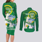Custom Australia Lacrosse Couples Matching Long Sleeve Bodycon Dress and Long Sleeve Button Shirt Go Aussie Shark Aboriginal Art