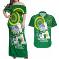 Custom Australia Lacrosse Couples Matching Off Shoulder Maxi Dress and Hawaiian Shirt Go Aussie Shark Aboriginal Art