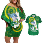 Custom Australia Lacrosse Couples Matching Off Shoulder Short Dress and Hawaiian Shirt Go Aussie Shark Aboriginal Art