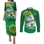 Custom Australia Lacrosse Couples Matching Puletasi and Long Sleeve Button Shirt Go Aussie Shark Aboriginal Art
