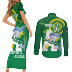 Custom Australia Lacrosse Couples Matching Short Sleeve Bodycon Dress and Long Sleeve Button Shirt Go Aussie Shark Aboriginal Art