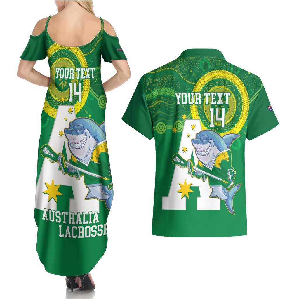 Custom Australia Lacrosse Couples Matching Summer Maxi Dress and Hawaiian Shirt Go Aussie Shark Aboriginal Art