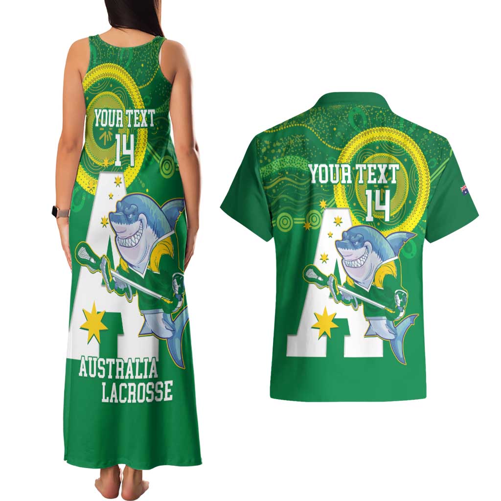 Custom Australia Lacrosse Couples Matching Tank Maxi Dress and Hawaiian Shirt Go Aussie Shark Aboriginal Art