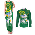 Custom Australia Lacrosse Couples Matching Tank Maxi Dress and Long Sleeve Button Shirt Go Aussie Shark Aboriginal Art