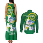 Custom Australia Lacrosse Couples Matching Tank Maxi Dress and Long Sleeve Button Shirt Go Aussie Shark Aboriginal Art