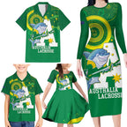 Custom Australia Lacrosse Family Matching Long Sleeve Bodycon Dress and Hawaiian Shirt Go Aussie Shark Aboriginal Art