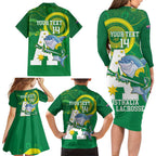 Custom Australia Lacrosse Family Matching Long Sleeve Bodycon Dress and Hawaiian Shirt Go Aussie Shark Aboriginal Art
