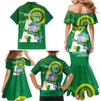Custom Australia Lacrosse Family Matching Mermaid Dress and Hawaiian Shirt Go Aussie Shark Aboriginal Art