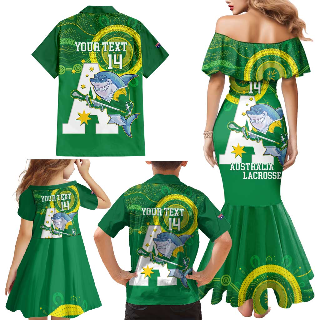 Custom Australia Lacrosse Family Matching Mermaid Dress and Hawaiian Shirt Go Aussie Shark Aboriginal Art
