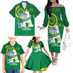 Custom Australia Lacrosse Family Matching Off The Shoulder Long Sleeve Dress and Hawaiian Shirt Go Aussie Shark Aboriginal Art