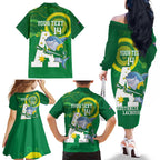 Custom Australia Lacrosse Family Matching Off The Shoulder Long Sleeve Dress and Hawaiian Shirt Go Aussie Shark Aboriginal Art