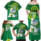 Custom Australia Lacrosse Family Matching Off Shoulder Maxi Dress and Hawaiian Shirt Go Aussie Shark Aboriginal Art