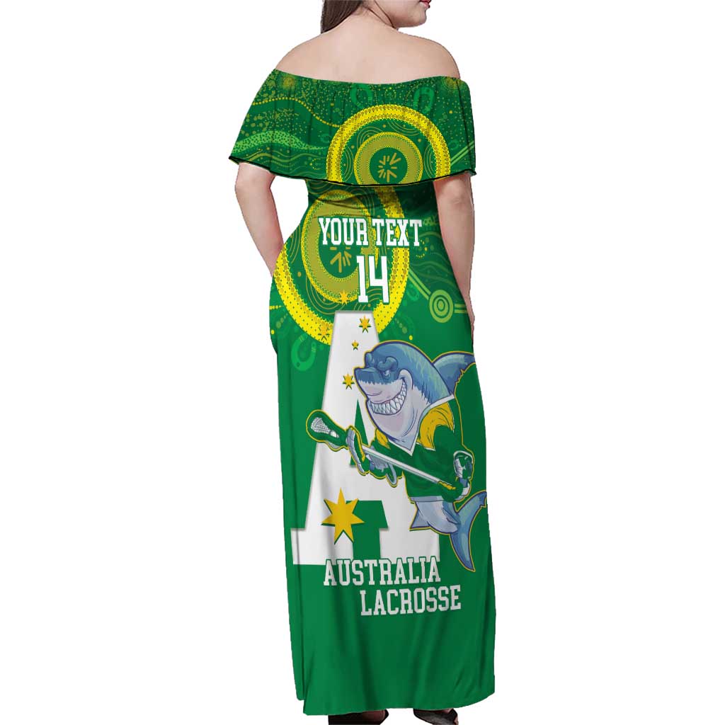 Custom Australia Lacrosse Family Matching Off Shoulder Maxi Dress and Hawaiian Shirt Go Aussie Shark Aboriginal Art