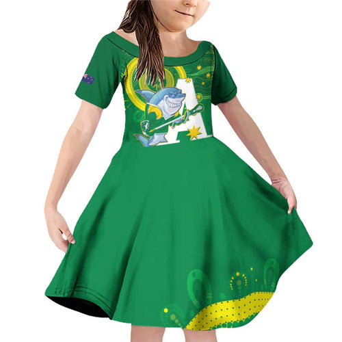 Custom Australia Lacrosse Family Matching Off Shoulder Short Dress and Hawaiian Shirt Go Aussie Shark Aboriginal Art