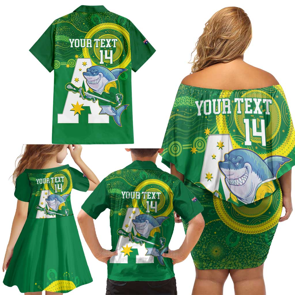 Custom Australia Lacrosse Family Matching Off Shoulder Short Dress and Hawaiian Shirt Go Aussie Shark Aboriginal Art